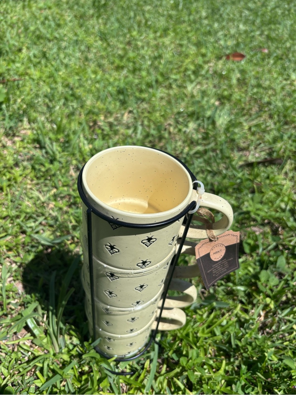 Yellow Ceramic Stackable Mug Set with Metal Rack - Picture 3 of 7